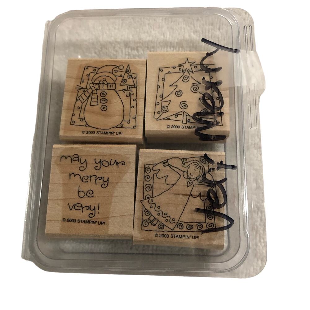 Stampin' Up! Very Merry 4-Stamp Christmas Holiday Festive Rubber Stamps